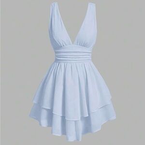 NWT SHEIN Mod Elegant Light Blue A Line Sleeveless Dress size large